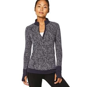 Lululemon Rest Less 1/2 Zip Black White Seamless Thumbholes Size 6 (Est) EUC